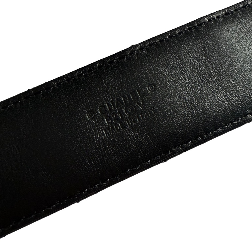 CHANEL BLACK LAMBSKIN QUILTED LEATHER BELT WITH GOLD CHAIN INTERLOCKING CC LOGO - Picture 9 of 10